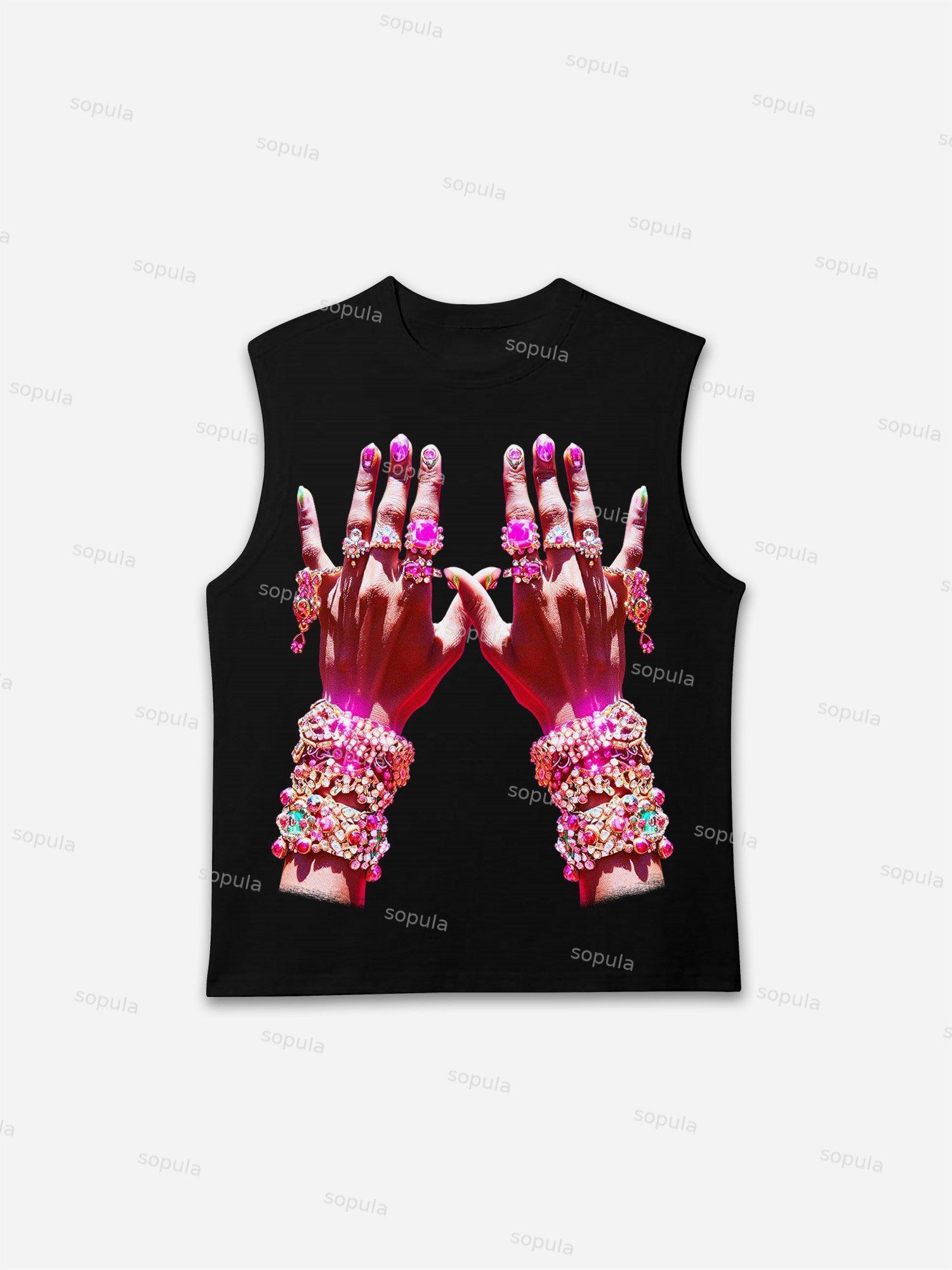 Diamond Decorated Hands Print Tank Top Product Image