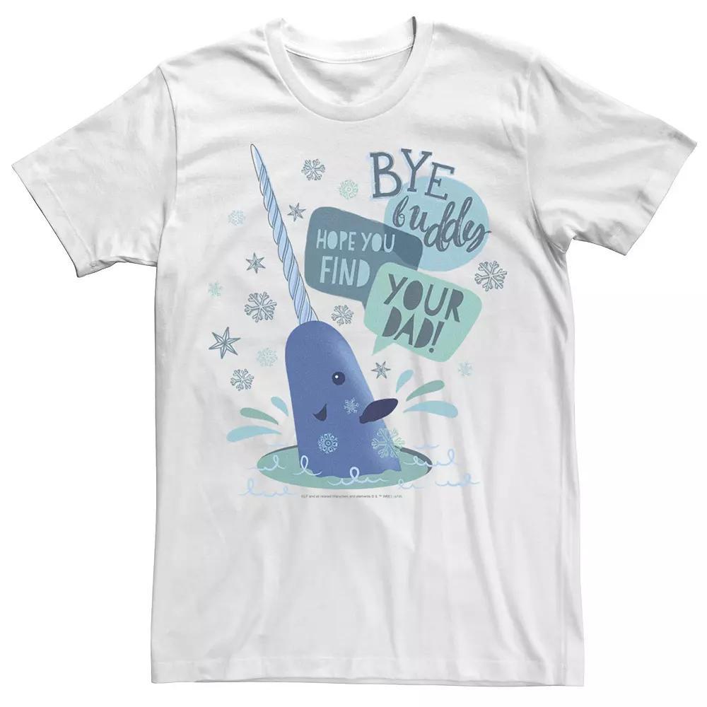 Men's Elf Narwhal I Hope You Find Your Dad Text Poster Tee, Size: 3XL, White Product Image