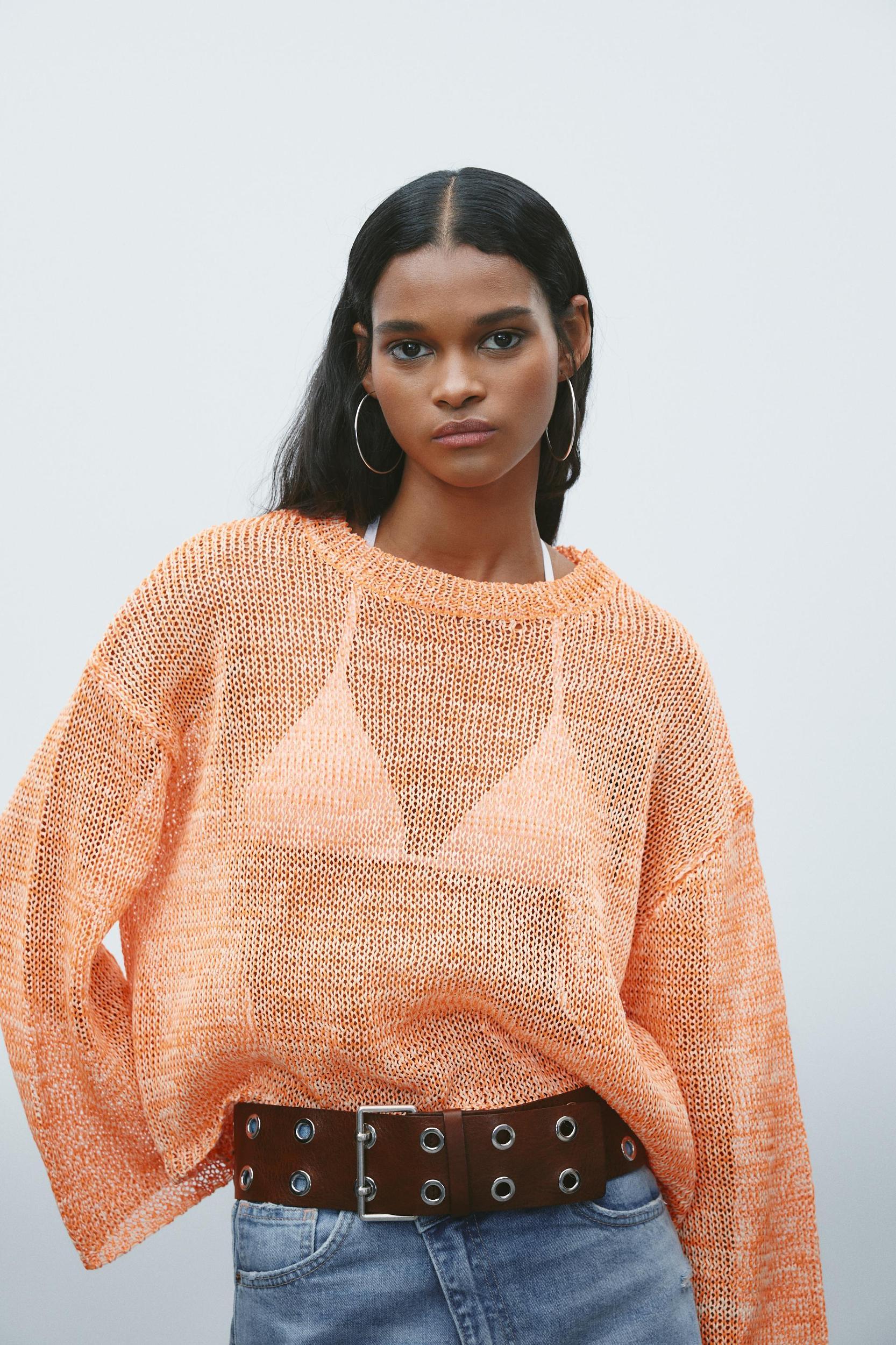 RIBBED KNIT SWEATER WITH RIBBONS Product Image