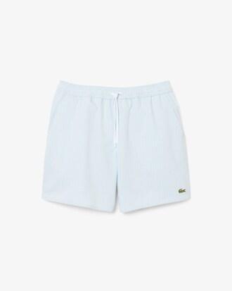 Mid Length Striped Textured Swim Trunks Product Image