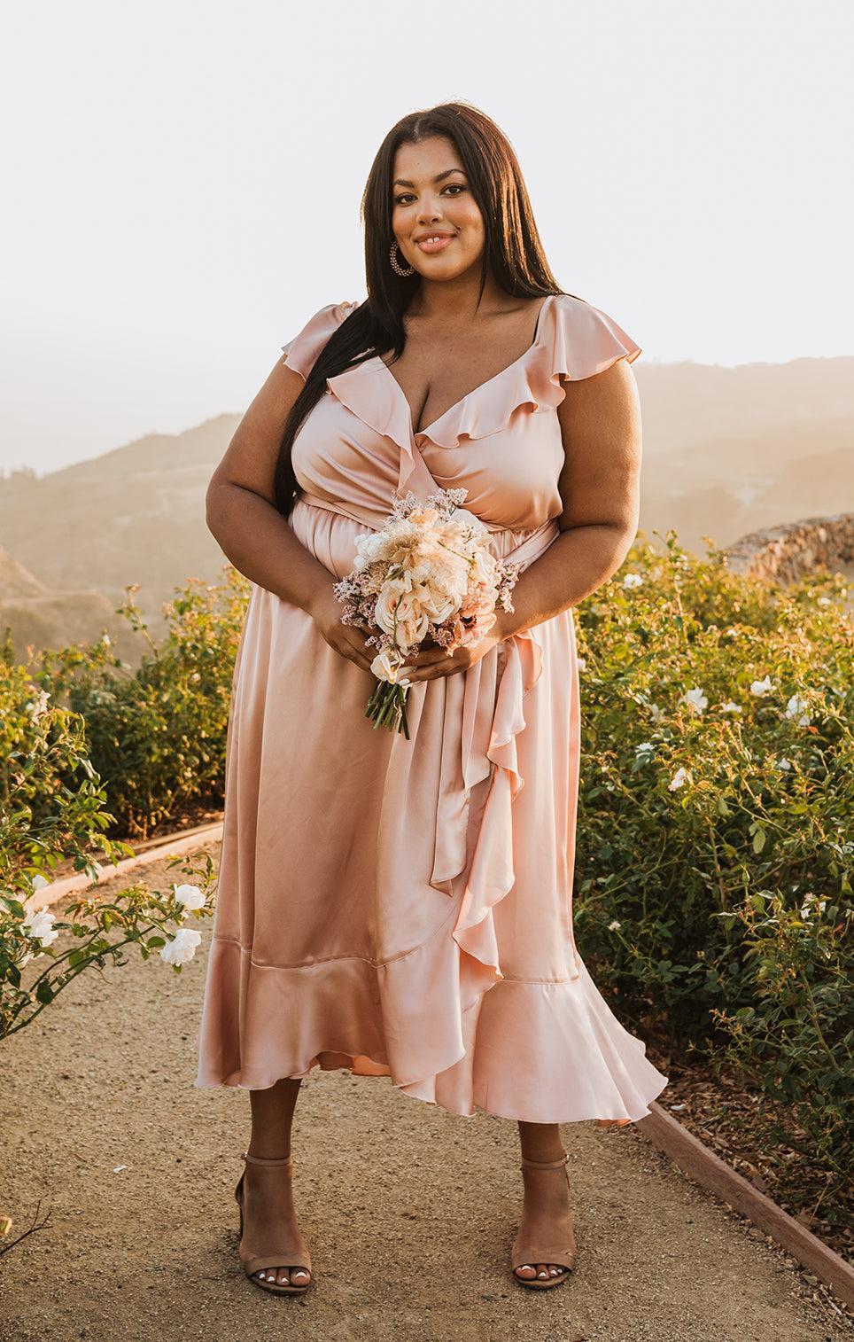 Samantha Ruffle Wrap Dress ~ Rose Gold Luxe Satin Product Image