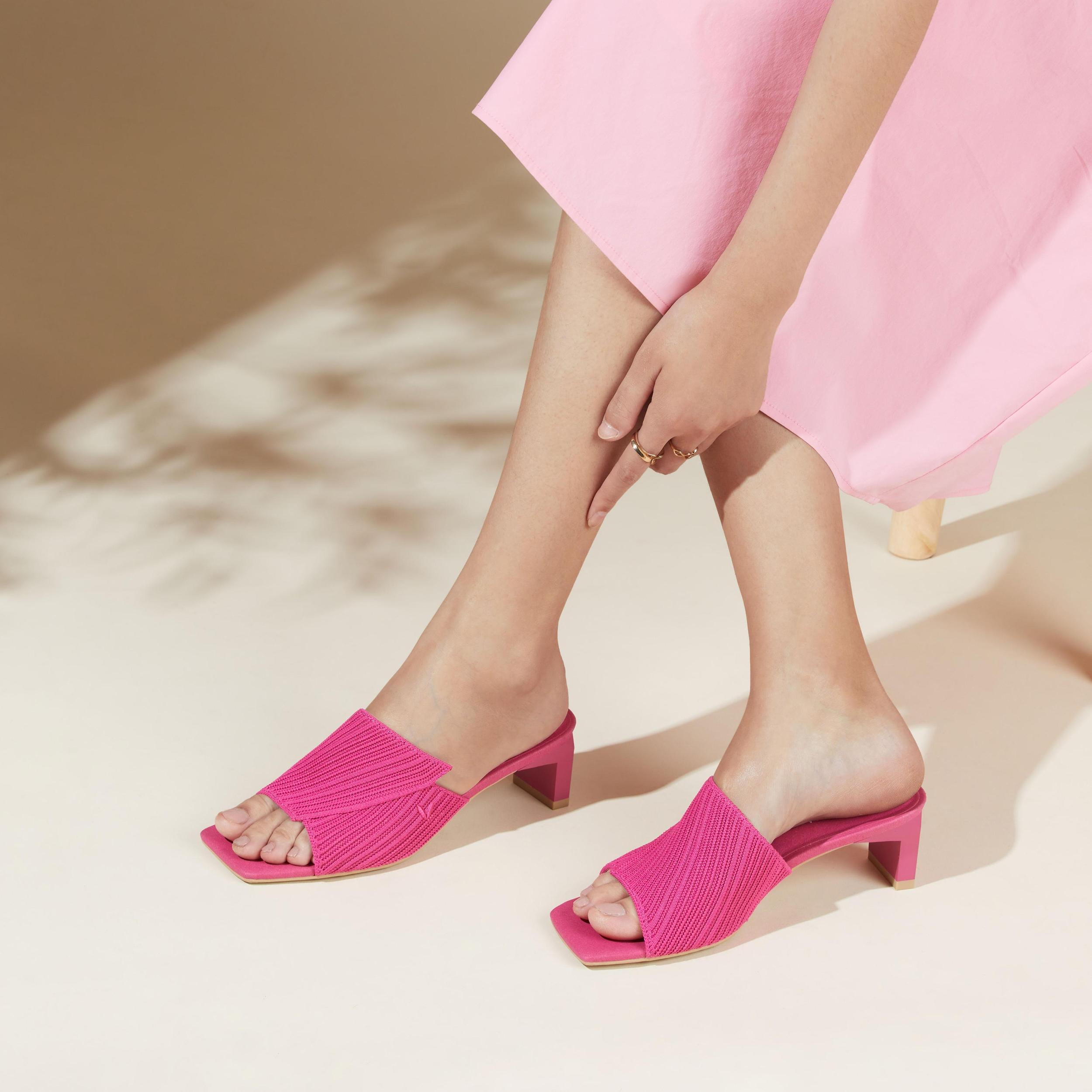 Square-Toe Block Heel Slides (Jade) Product Image