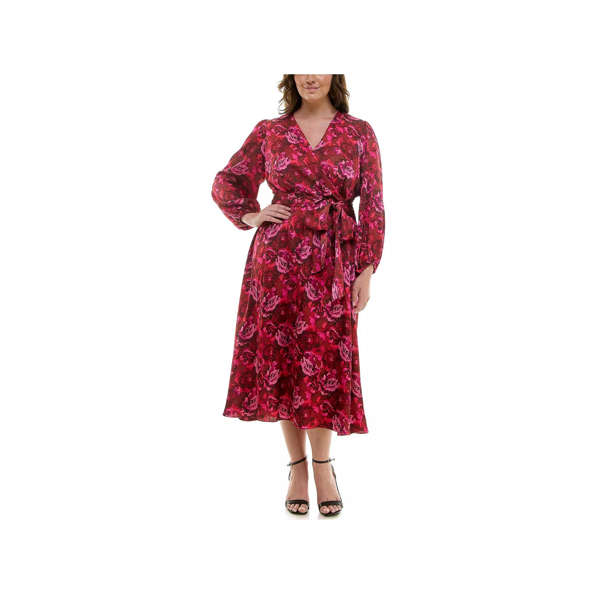 Women's Maison Tara Faux-Wrap Midi Dress, Size: 22 - Regular, Pink Team Product Image