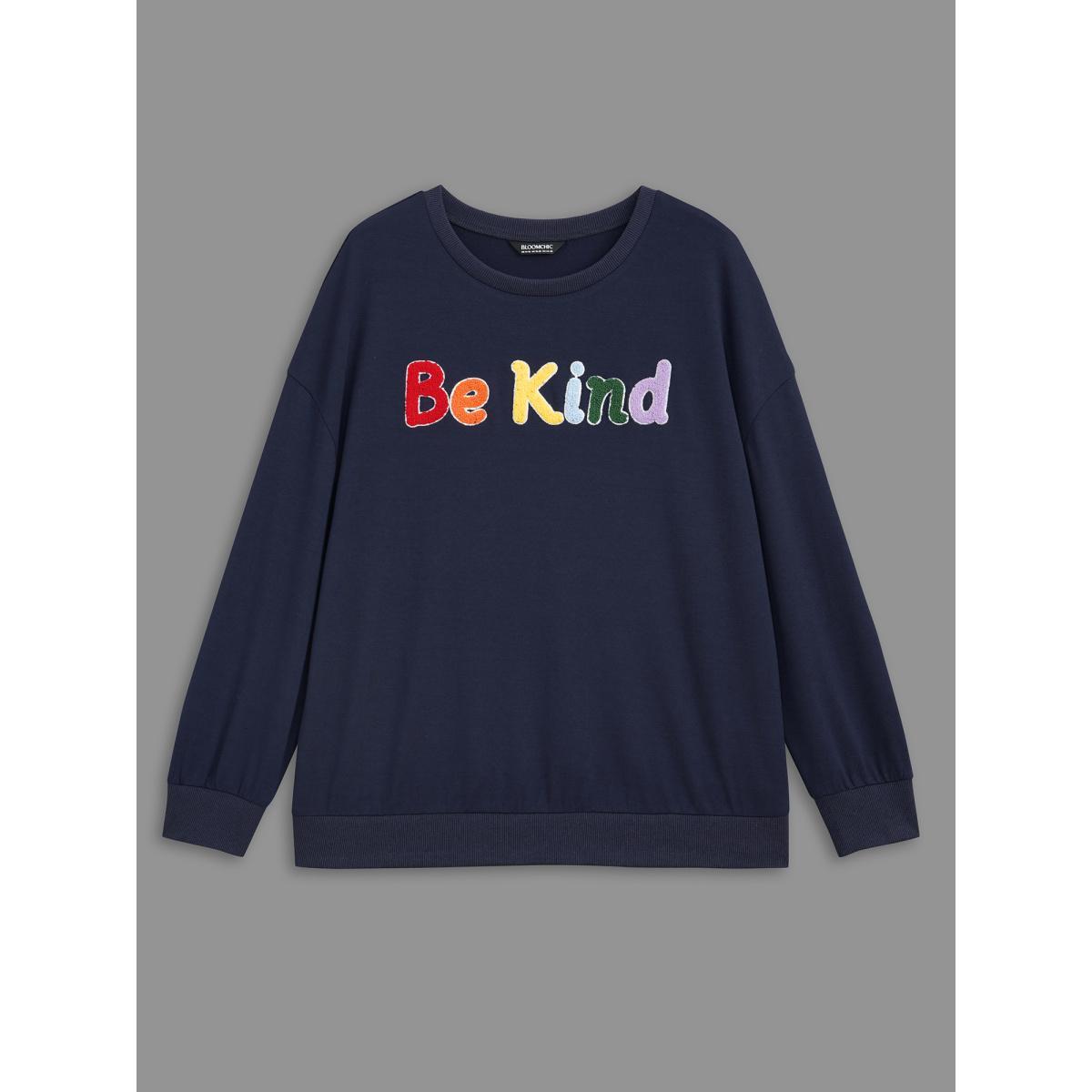 Plus Size Be Kind Towel Embroidered Sweatshirt Women Indigo Casual Embroidered Round Neck Everyday Sweatshirts BloomChic 26/4X Product Image