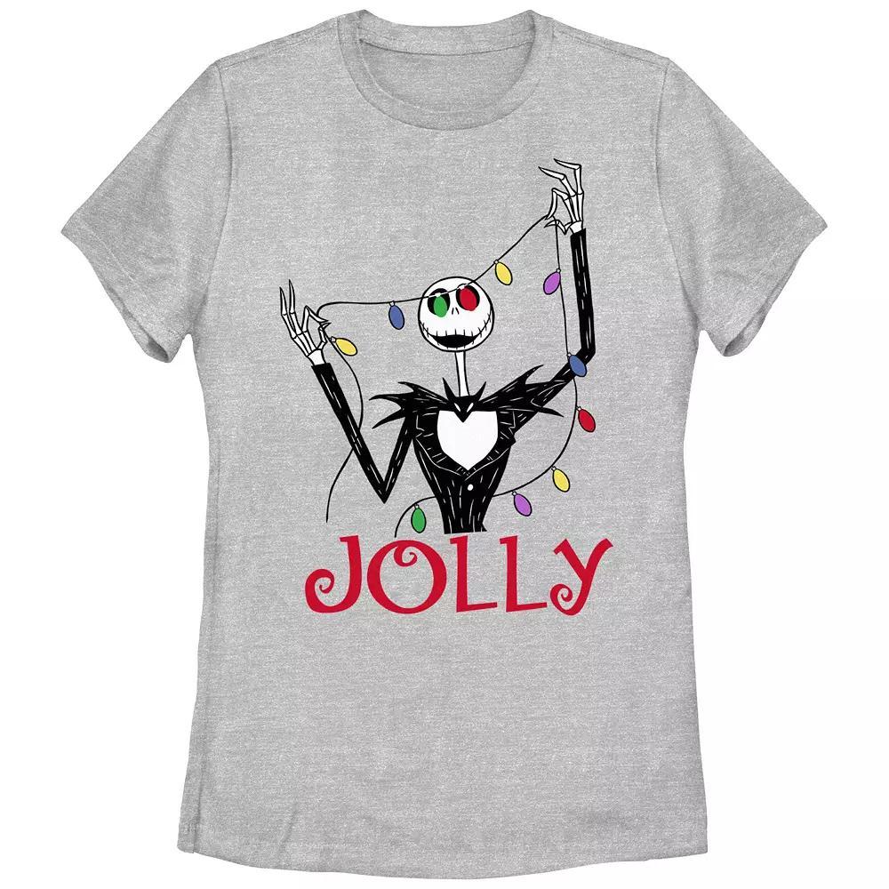 Disney's The Nightmare Before Christmas Jack Skellington Jolly Christmas Lights Juniors' Graphic Tee, Girl's, Size: XXL, Athletic Grey Product Image