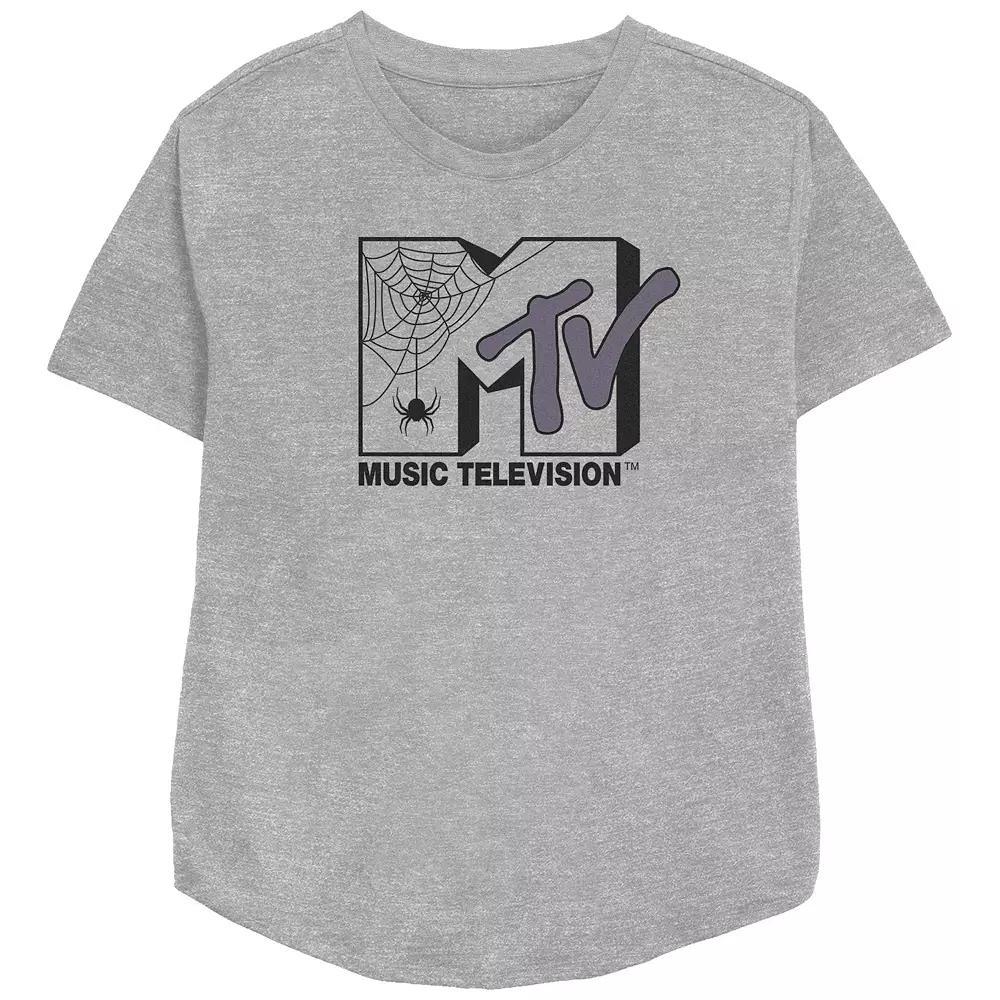 Women's MTV Spider Halloween Logo Relaxed Fit Graphic Tee, Size: Medium, Athletic Grey Product Image