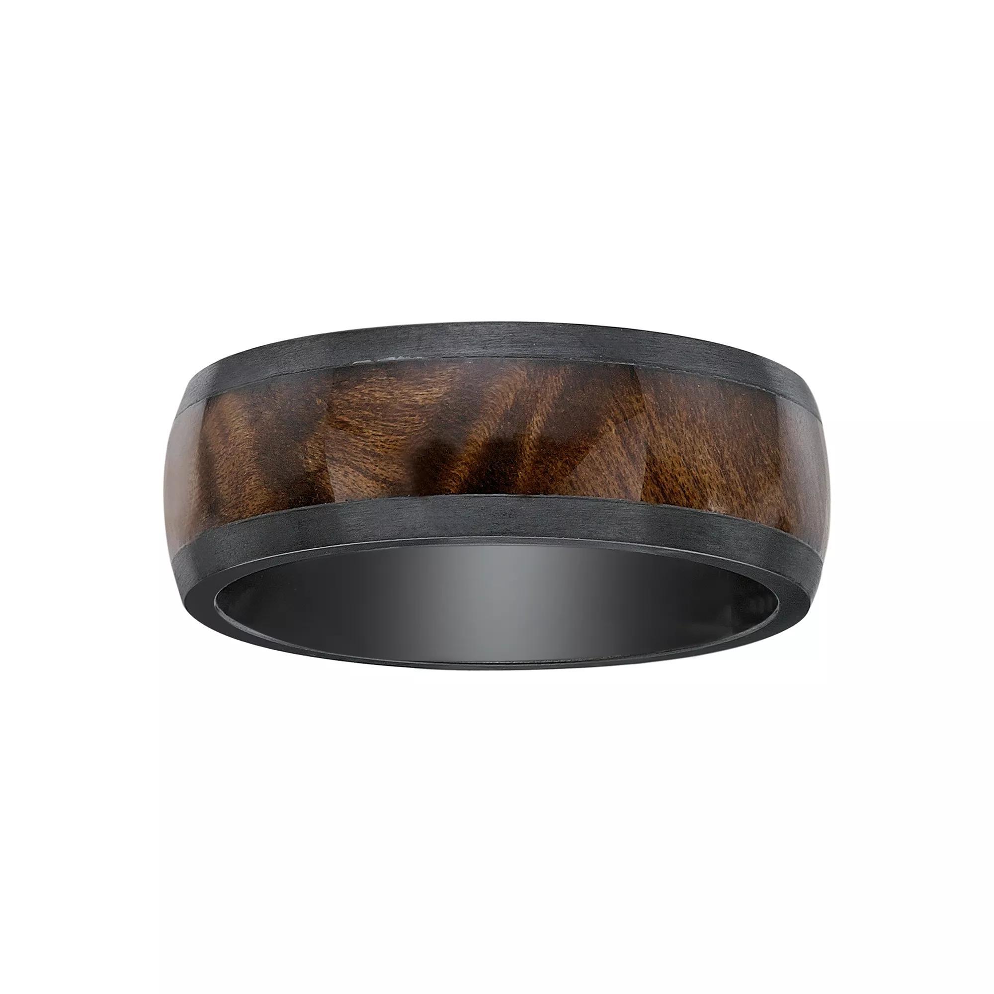 Men's LYNX Black Zirconium & Wood Ring, Size: 10, Stainless Product Image
