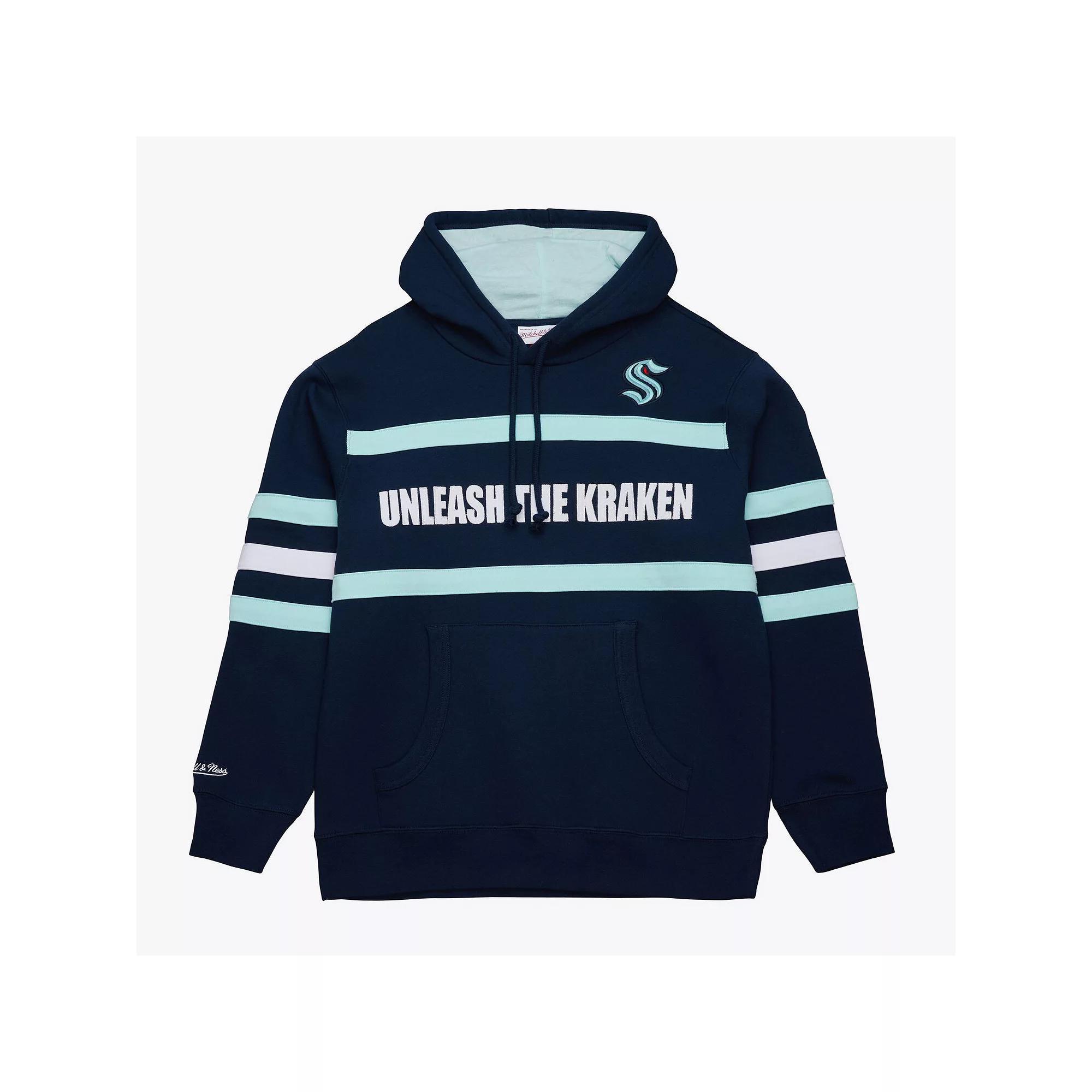 Men's Mitchell & Ness Deep Sea Blue Seattle Kraken Head Coach Slogan Pullover Hoodie, Size: Medium, Krk Blue Product Image
