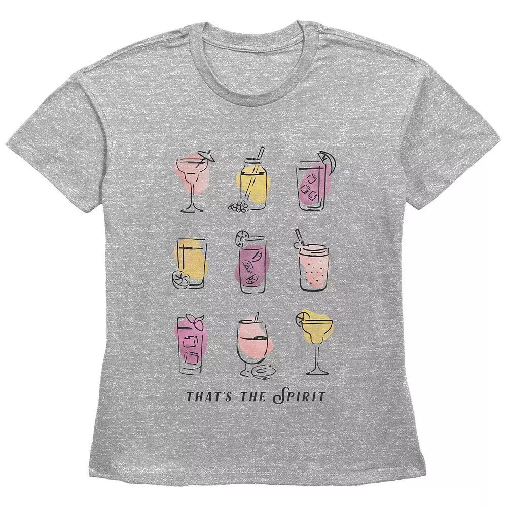 Women's Cocktails That's The Spirit Basic Fit Graphic Tee, Size: Small, Grey Gray Product Image