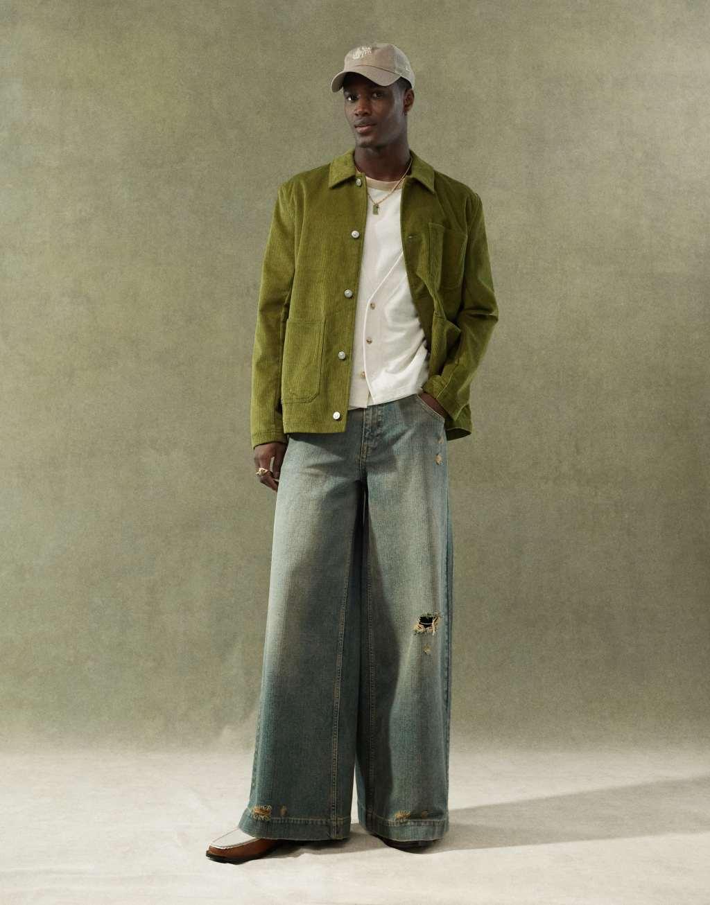 ASOS DESIGN corduroy worker jacket in green Product Image
