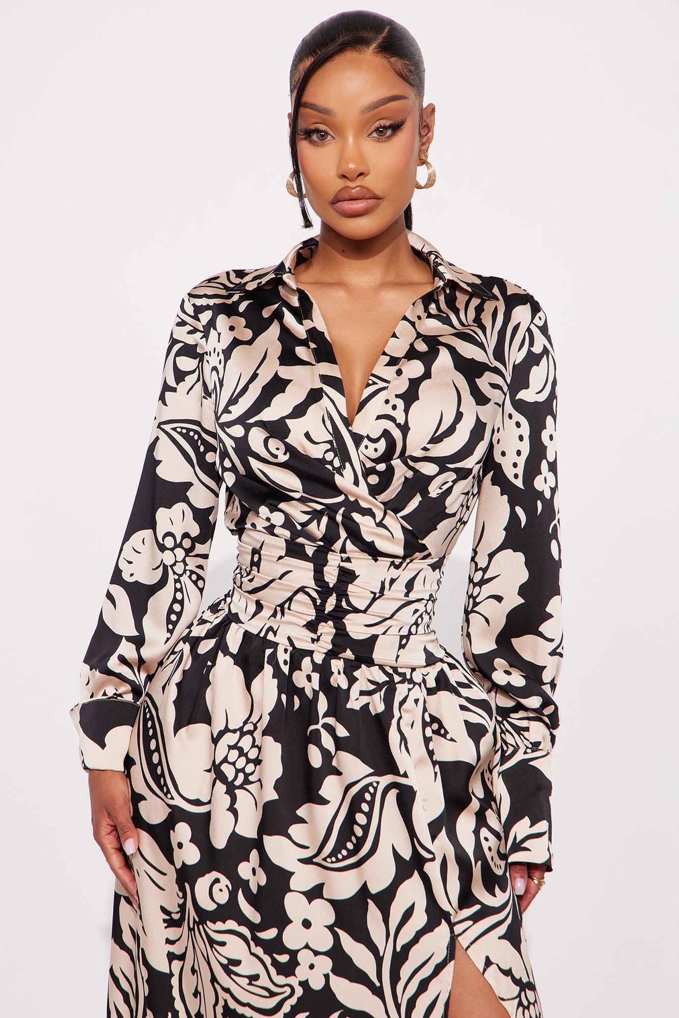 Alison Satin Floral Maxi Dress - Black/combo Product Image