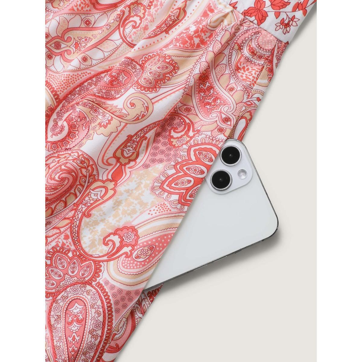 Plus Size Floral Paisley Print Cami Pockets Midi Dress Crepe Women U-neck Sleeveless Curvy BloomChic 10/M Product Image