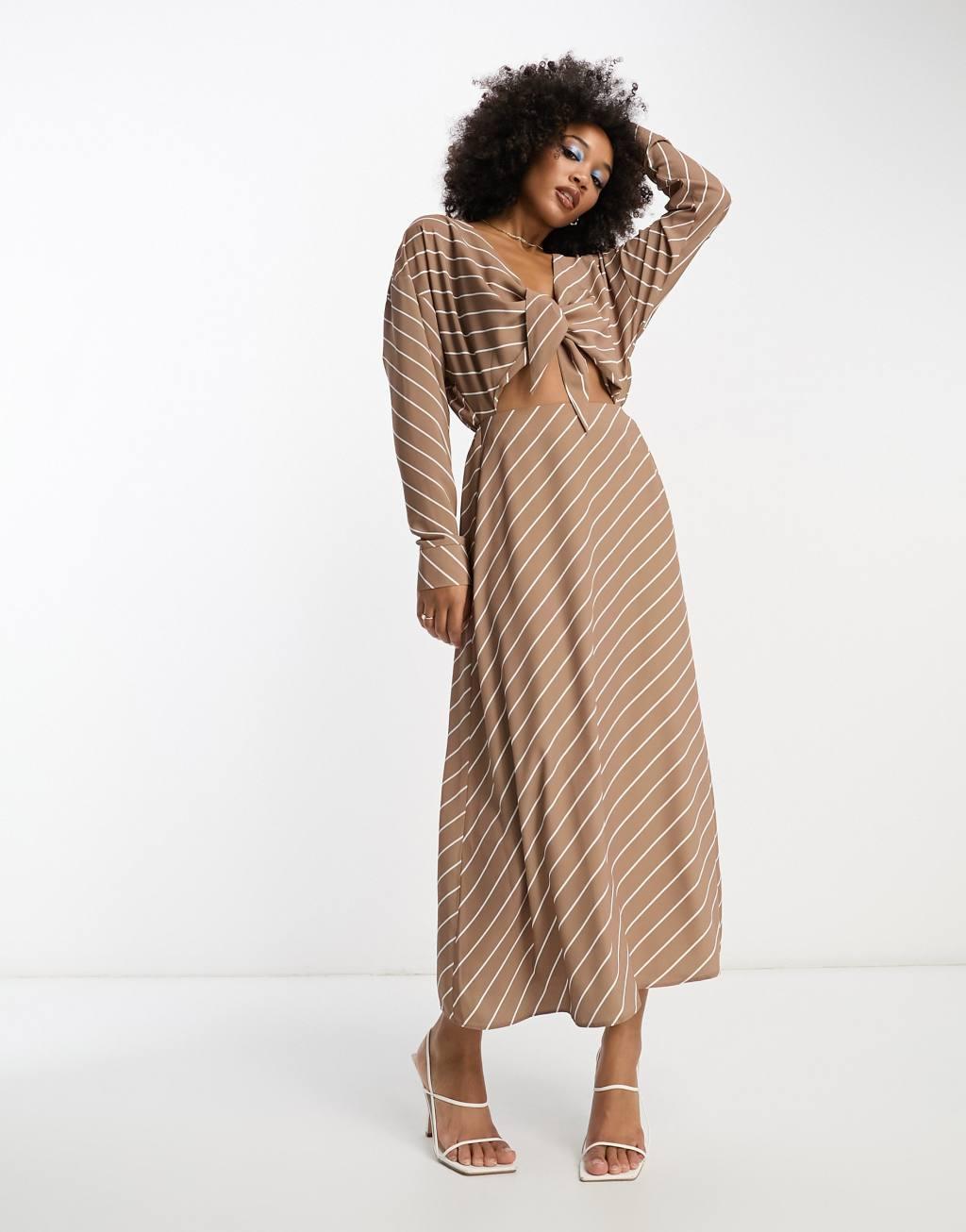 ASOS DESIGN cut out waist long sleeve midi dress Product Image