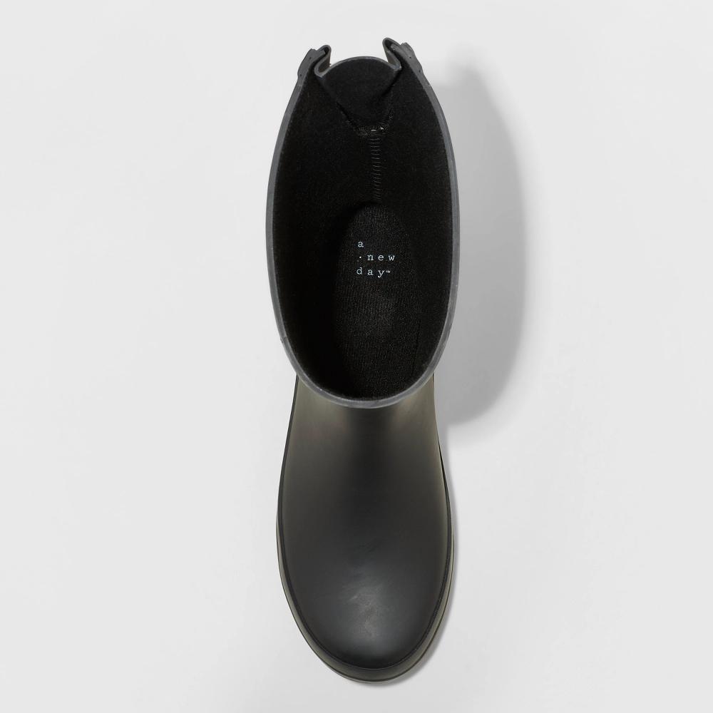 Womens Vicki Wide Width Rubber Rain Boots - A New Day Black 6W Product Image
