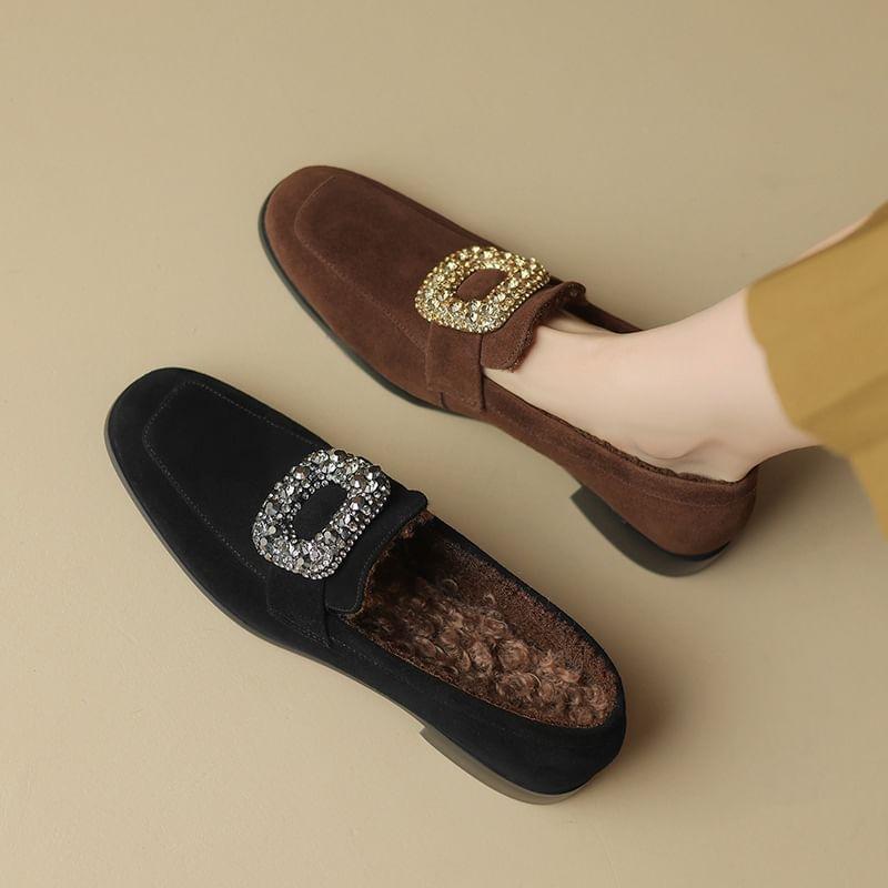 Rhinestone Chunky Heel Loafers Product Image