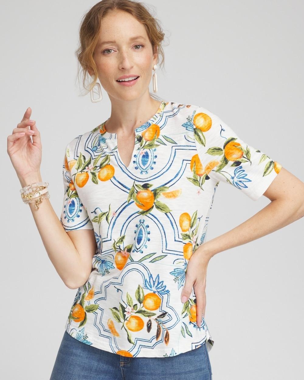 Tropical Print Notch Neck Tee Product Image