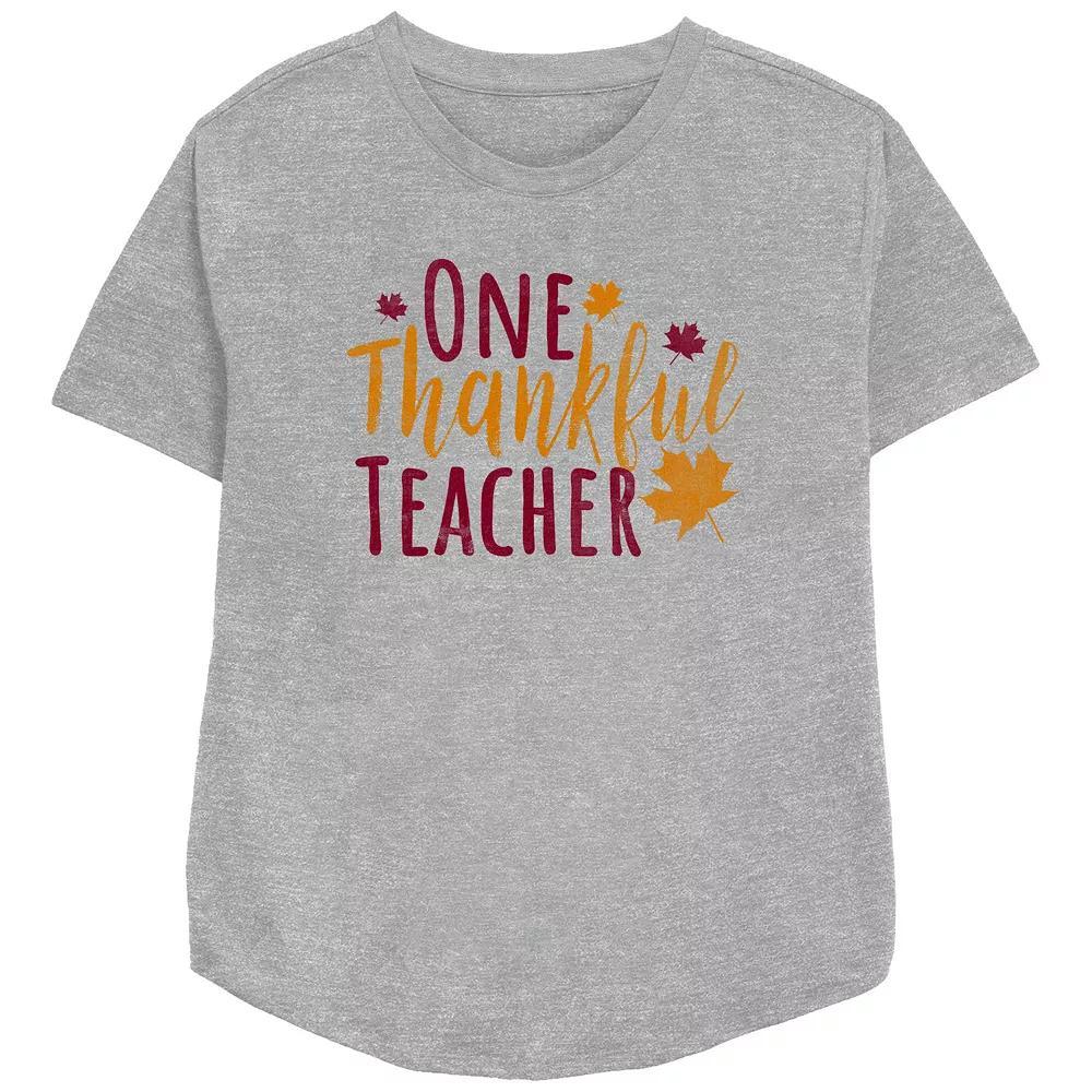 Women's One Thankful Teacher Relaxed Fit Graphic Tee, Size: Large, Athletic Grey Product Image