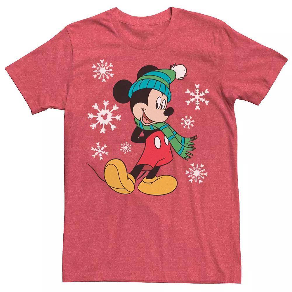 Disney's Mickey Mouse Holiday Snowflakes Portrait Christmas Men's Tee, Size: Medium, Red Grey Product Image