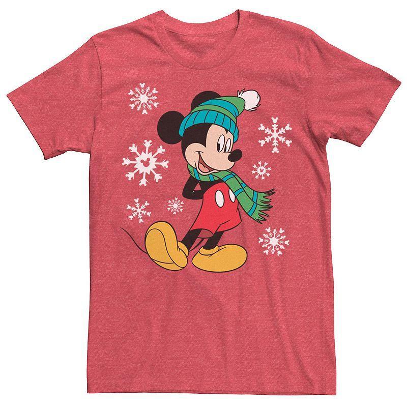 Disney's Mickey Mouse Holiday Snowflakes Portrait Christmas Men's Tee, Size: Medium, Red Grey Product Image