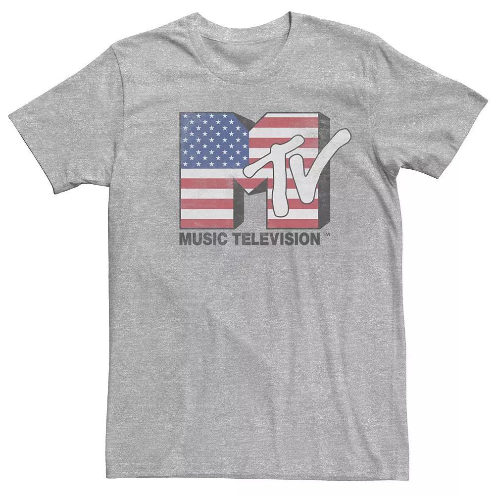 Men's MTV American Flag Faded Logo Short Sleeve Tee, Size: Medium, Athletic Grey Product Image