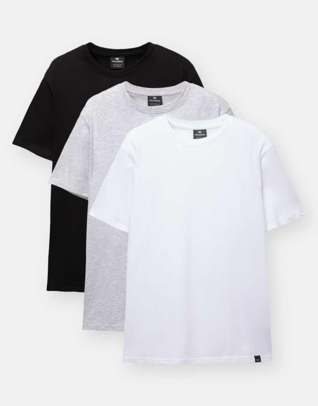 Pull&Bear 3 pack regular basic t-shirts in gray Product Image