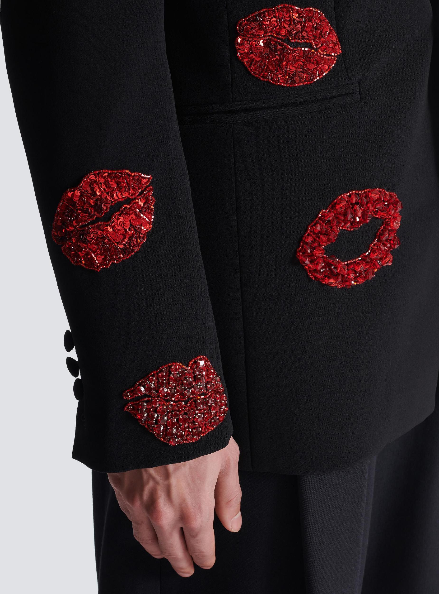Crepe 1-button jacket with Kiss embroidery Product Image