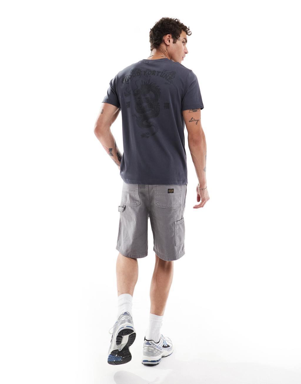 ASOS DESIGN T-shirt with dragon back print in charcoal Product Image