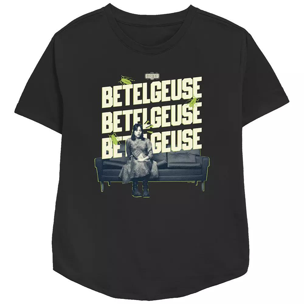 Women's Beetlejuice 2 Astrid On A Couch Relaxed Fit Graphic Tee, Size: Medium, Black Product Image