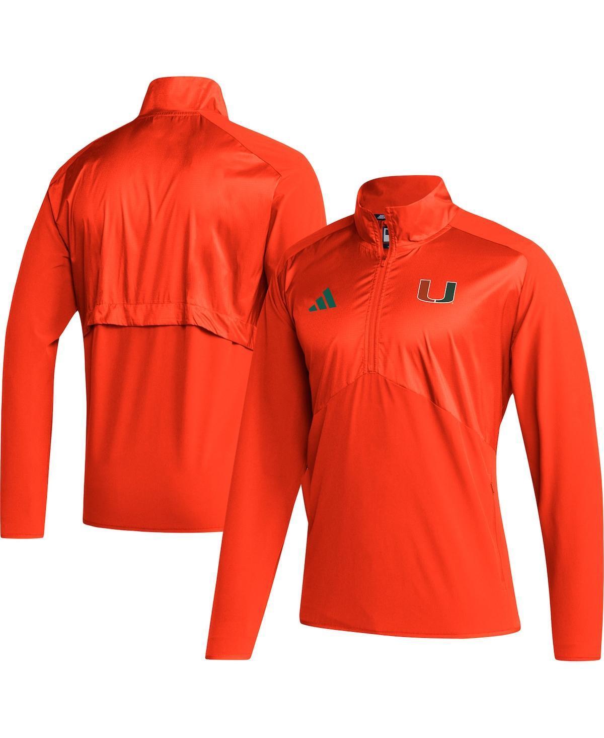 Men's adidas Orange Miami Hurricanes Sideline AEROREADY Raglan Sleeve Quarter-Zip Jacket, Size: Small Product Image