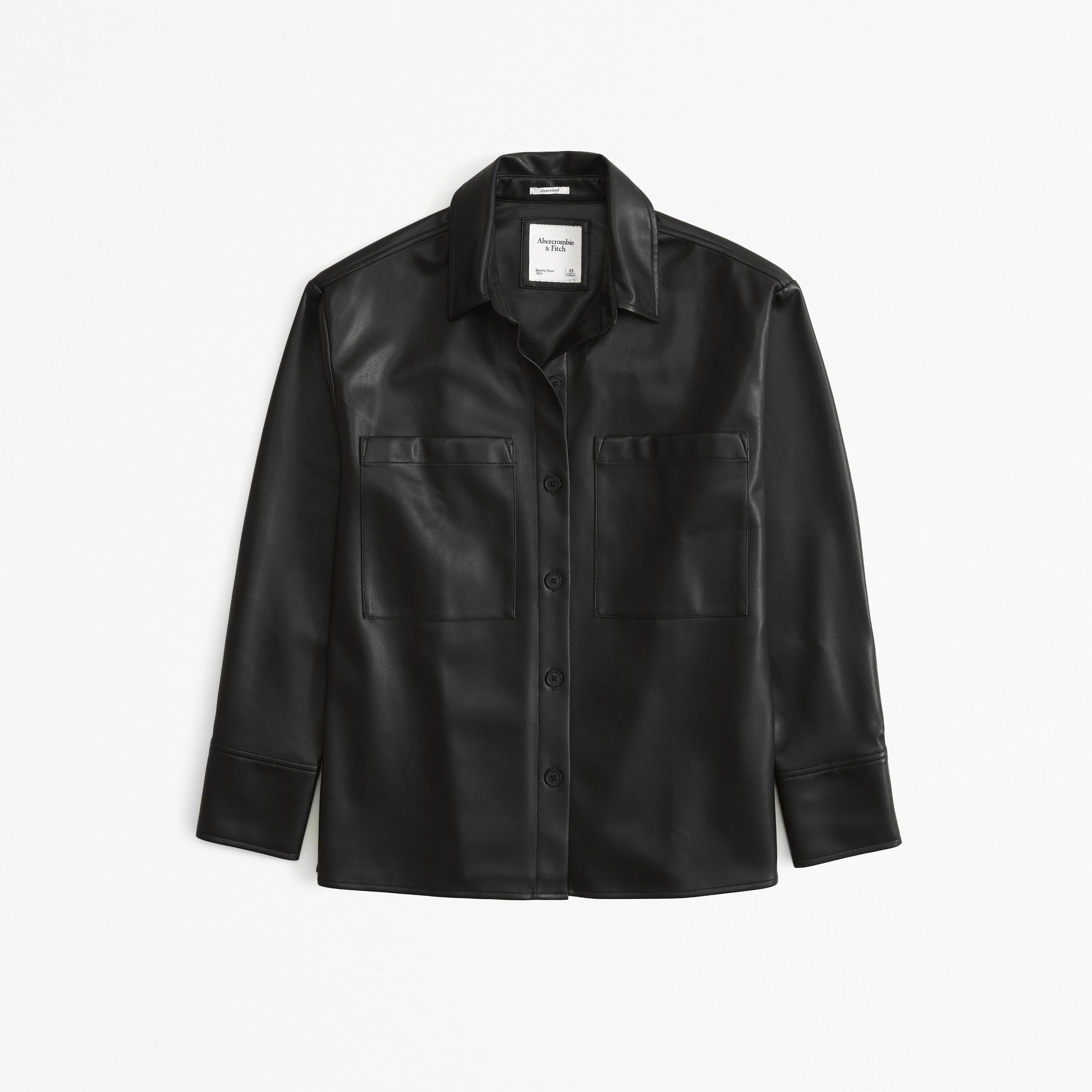 Oversized Vegan Leather Shirt Jacket Product Image