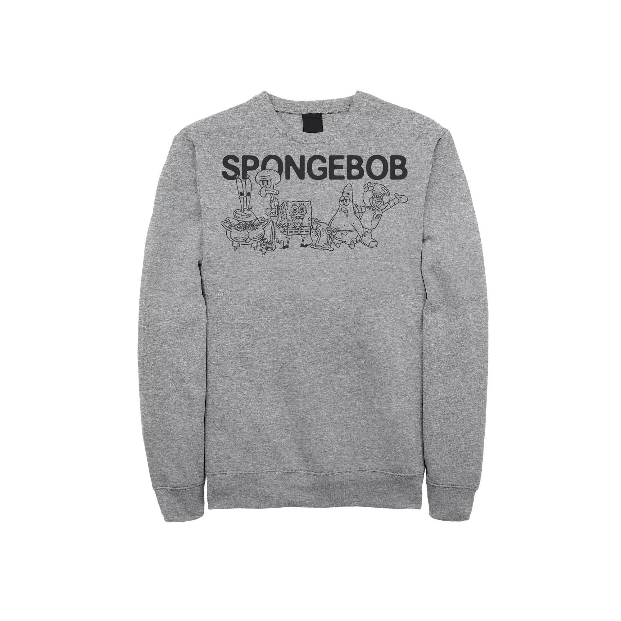 Men's SpongeBob Group Shot Outlines Sweatshirt, Size: Large, Athletic Grey Product Image