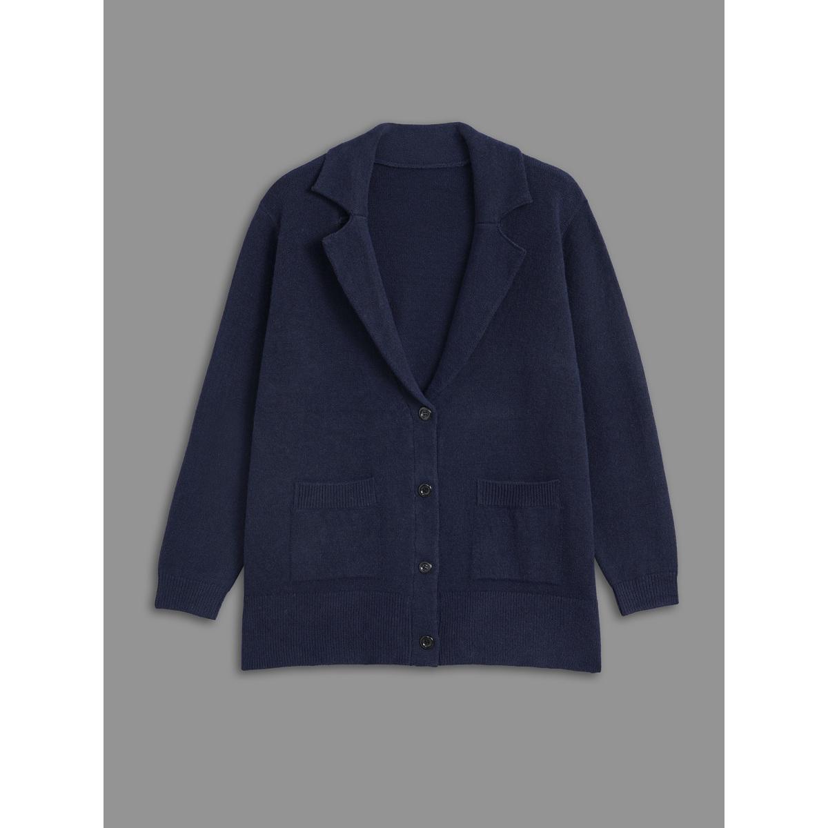Plus Size Supersoft Essentials Suit Collar Patch Pocket Cardigan Midnight Women Casual Loose Long Sleeve Everyday Cardigans BloomChic 12/L Product Image