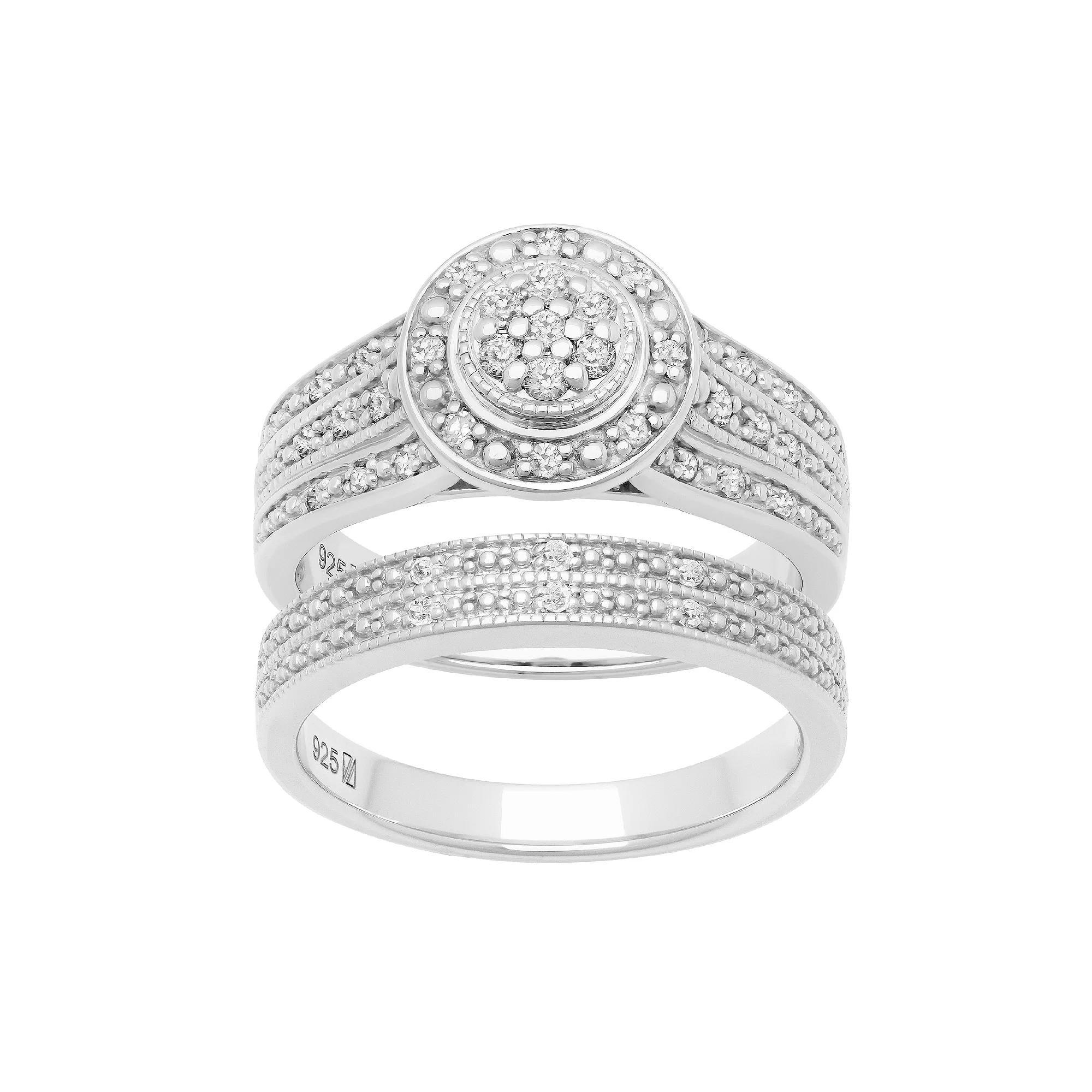 Love Always Sterling Silver 1/3 Carat T.W. Diamond Halo Engagement Ring Set, Women's, Size: 7 Product Image