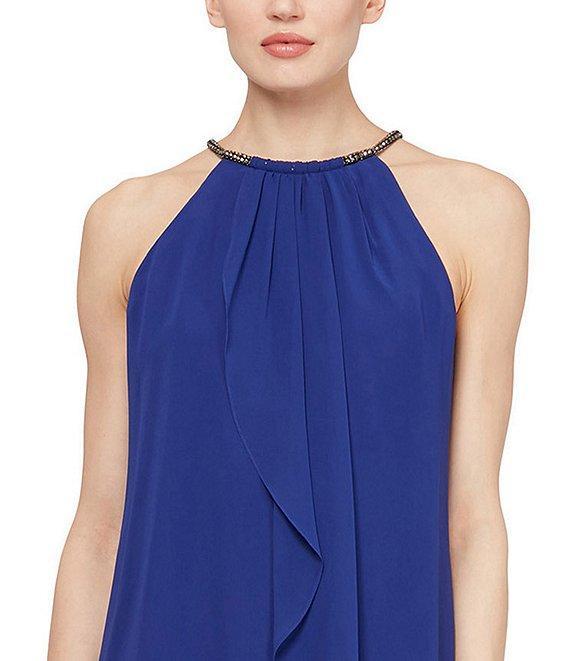 Ignite Evenings Chiffon Sleeveless Embellished Halter Neck Flowy Front Dress Product Image