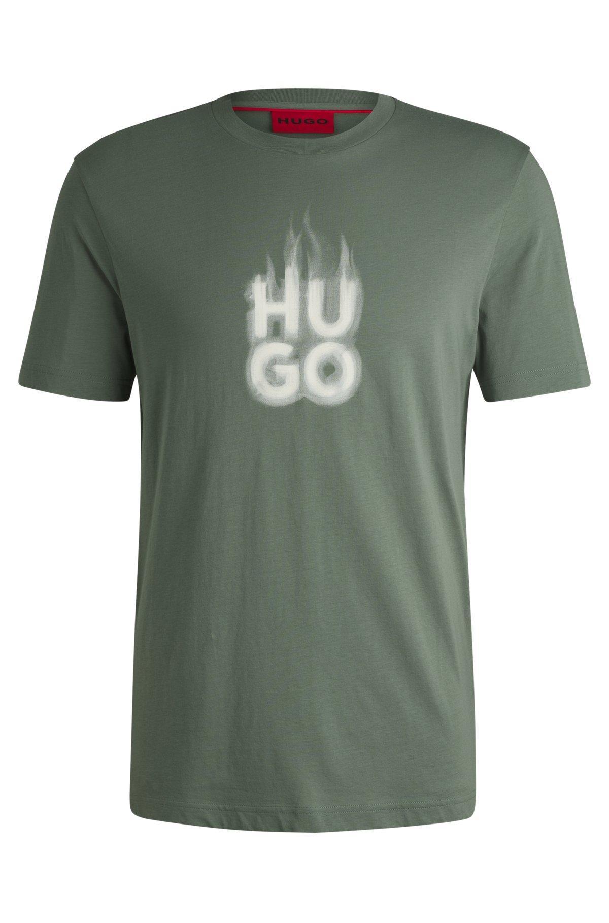 Cotton-jersey T-shirt with stacked smoke logo Product Image