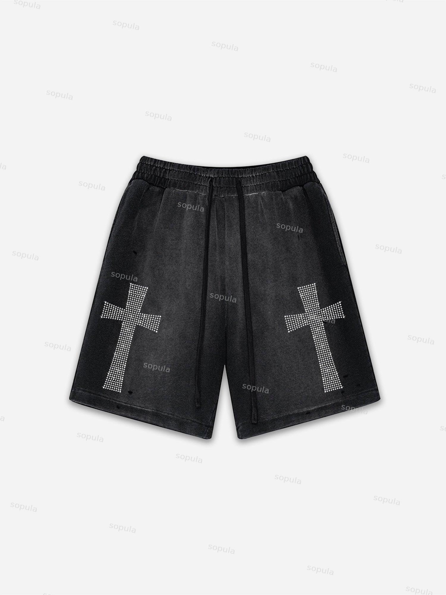 One Of One Star Print Vintage Washed Ripped Shorts Product Image