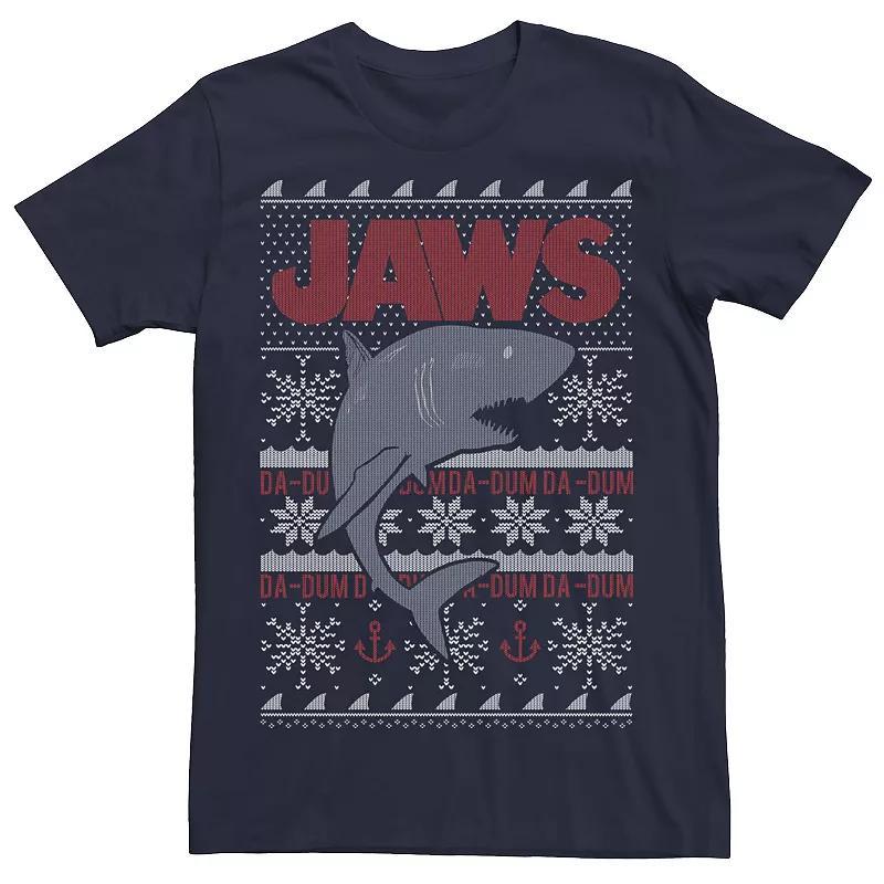 Men's Jaws Dun Dun Shark Ugly Christmas Sweater Tee, Size: 3XL, Blue Product Image