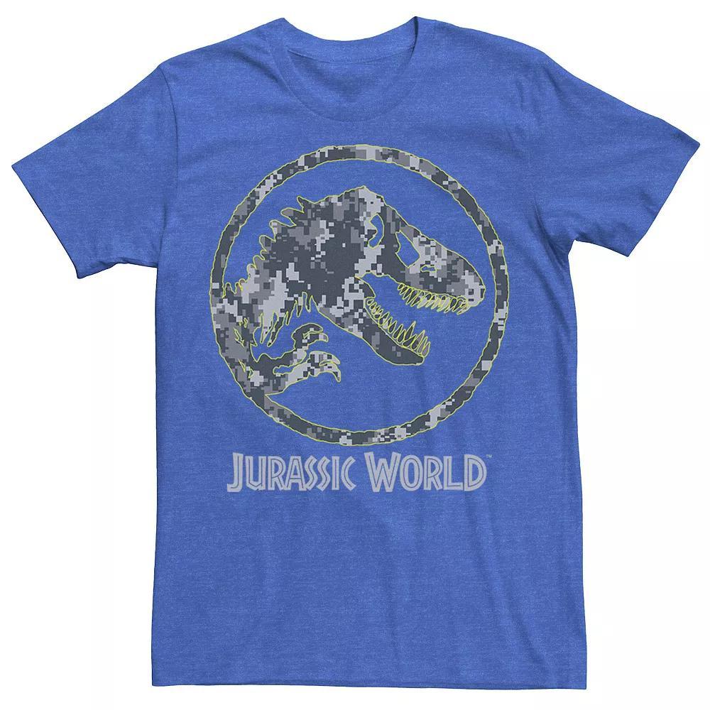 Men's Jurassic World Camouflage Yellow Outline Fossil Coin Logo Tee, Size: 3XL, Royal Grey Product Image