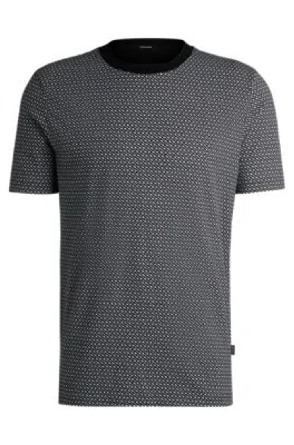 HUGO BOSS Mercerized-cotton T-shirt With Two-tone Monogram Print In Black Product Image