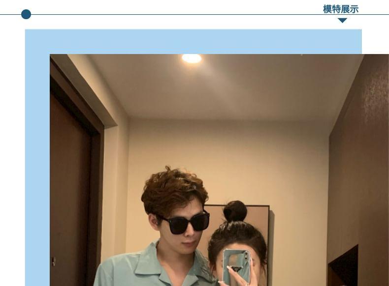 Couple Matching Sleeveless Crew Neck Plain Midi A-Line Dress / Short-Sleeve Lapel Collar Shirt / Mid Rise Shorts / Set Product Image
