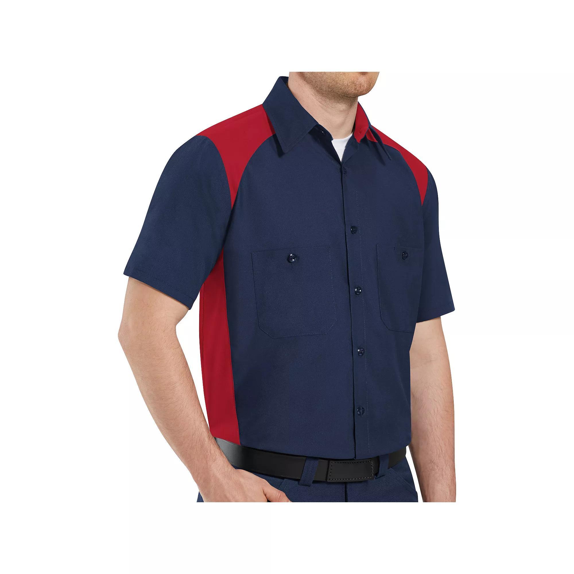 Men's Red Kap Classic-Fit Motorsports Colorblock Button-Down Shirt, Size: Small, Navy Postman Blue Product Image