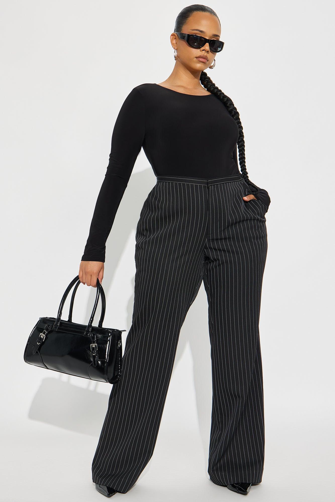 Madalyn Pinstripe Wide Leg Pant - Black Product Image
