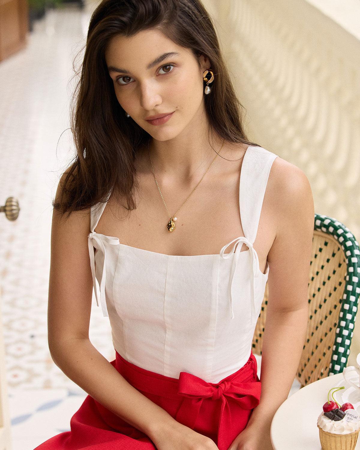 The White Square Neck Bowknot Tank Top Product Image