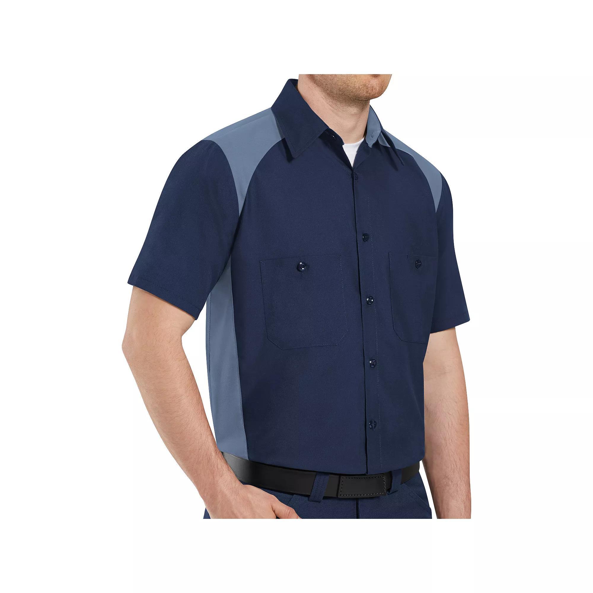 Men's Red Kap Classic-Fit Motorsports Colorblock Button-Down Shirt, Size: Small, Navy Postman Blue Product Image
