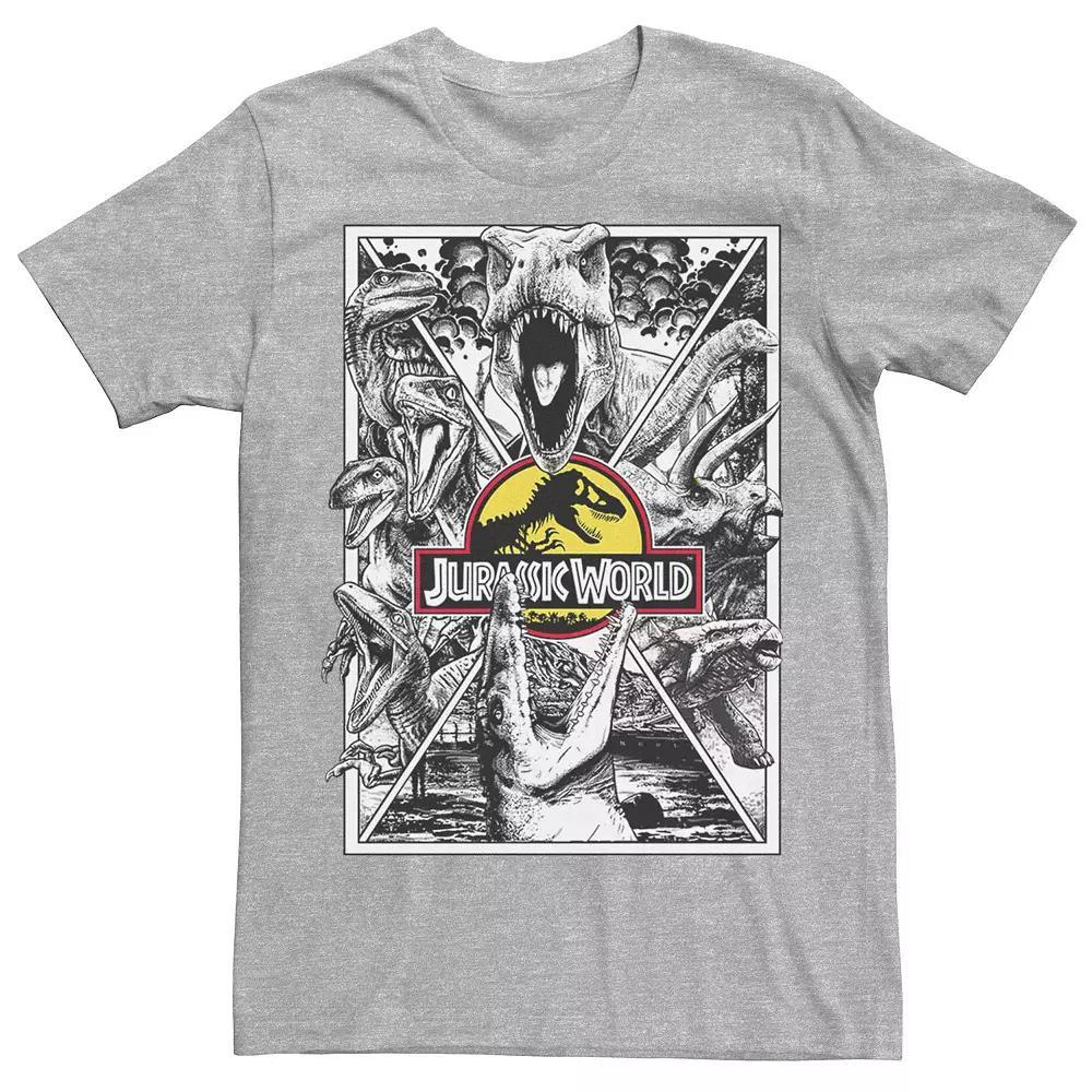 Mens Jurassic Park Collage Poster Tee Red Grey Product Image