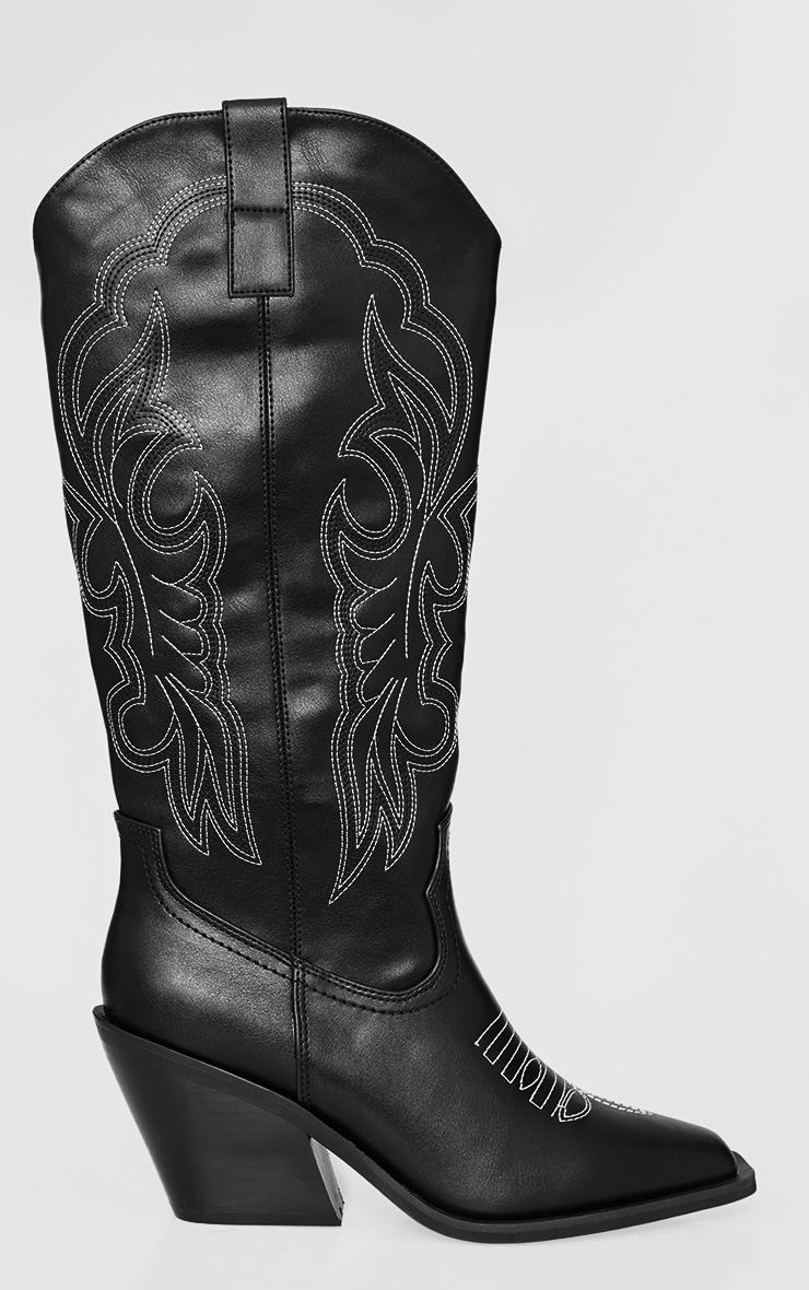 Black PU Point Toe Calf High Western Boots Product Image