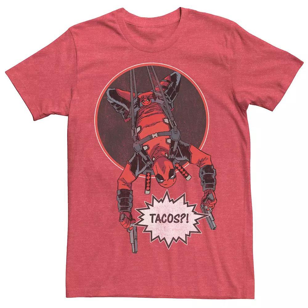 Men's Marvel Deadpool Slinging Upside-Down Tacos?! Graphic Tee, Size: Medium, Red Grey Product Image
