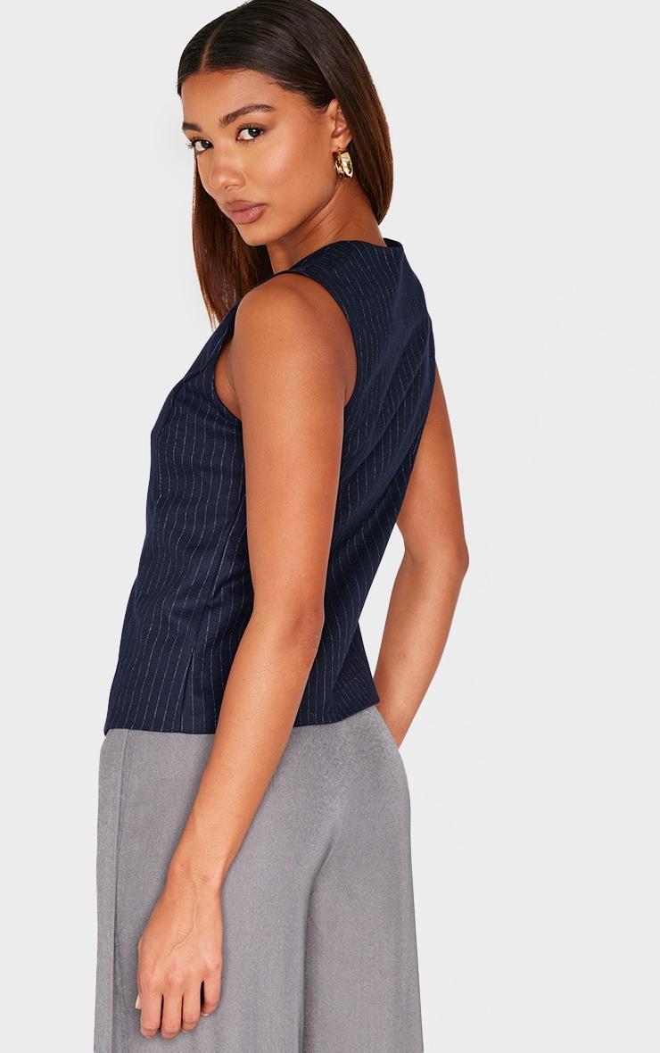 Navy Pinstripe Longline Button Up Vest Product Image