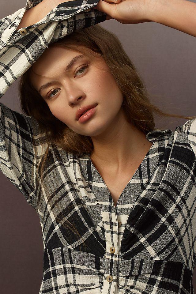 The Keaton Ruched Collared Blouse by Pilcro Product Image