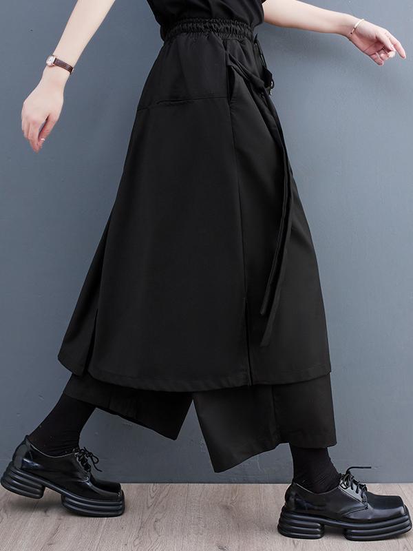 Wide Leg Loose Drawstring Solid Color Casual Pants Bottoms Culotte Product Image